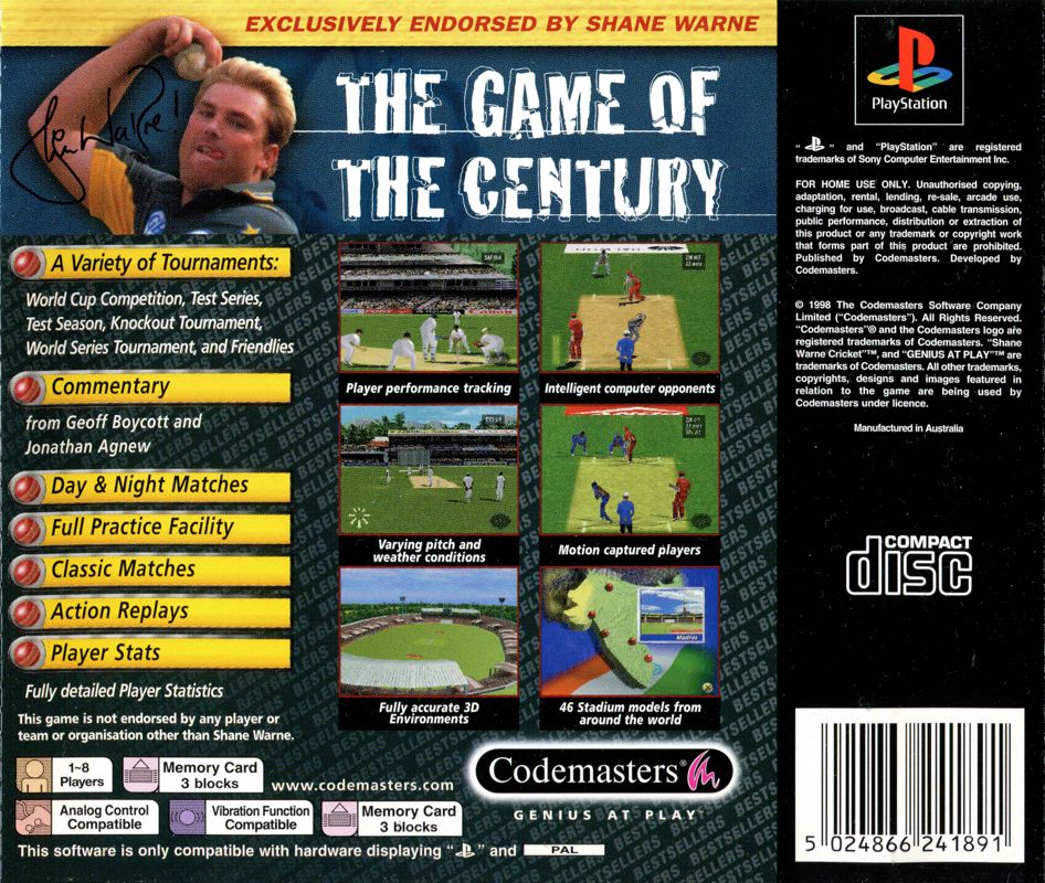Back Cover for Brian Lara Cricket (PlayStation) (Value Series release)
