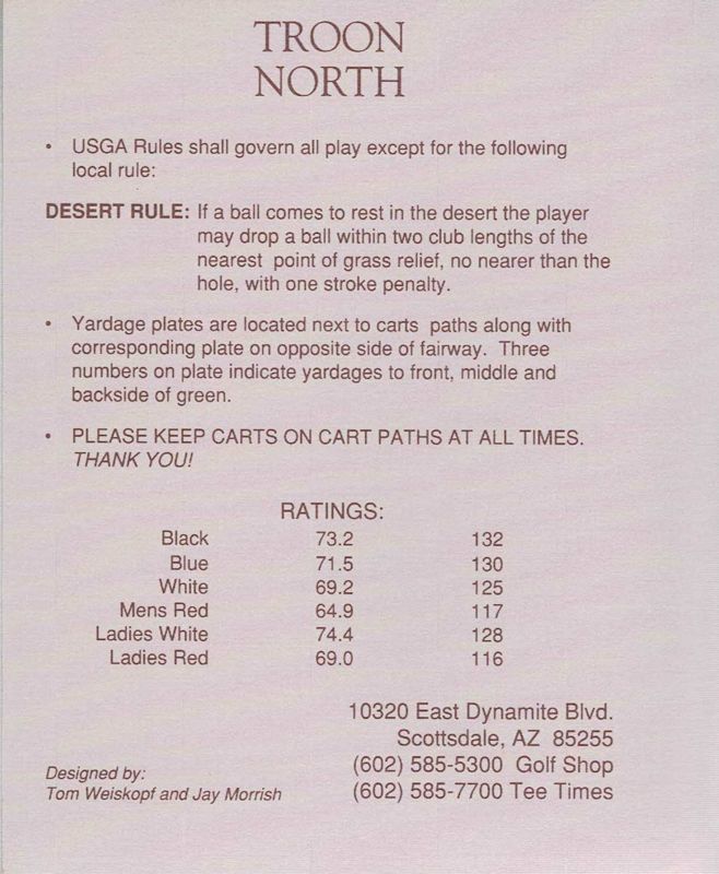 Extras for Links: Championship Course - Troon North (DOS) (CD Edition): Score Card - Back
