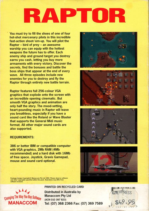 Back Cover for Raptor: Call of the Shadows (DOS)