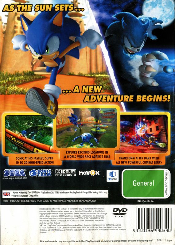 Sonic: Unleashed cover or packaging material - MobyGames