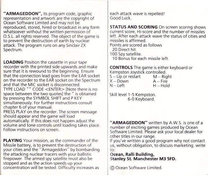 Armageddon cover or packaging material MobyGames