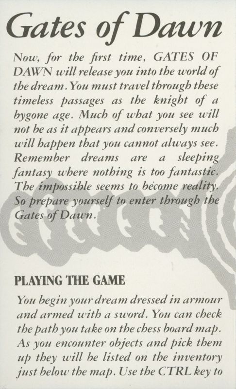 Inside Cover for Gates of Dawn (Commodore 64)