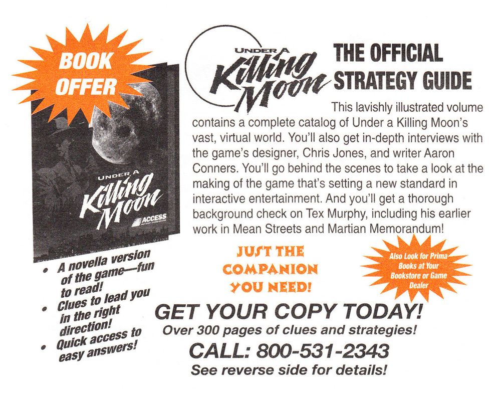 Advertisement for Under a Killing Moon (DOS): The Official Strategy Guide - Front