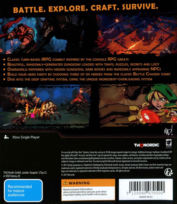 Back Cover for Battle Chasers: Nightwar (Xbox One)