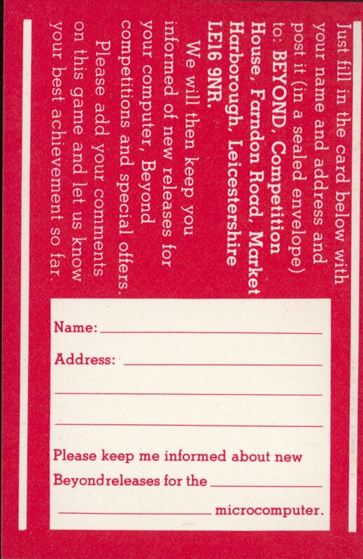 Extras for Goodness Gracious (Commodore 64): Registration Card Back