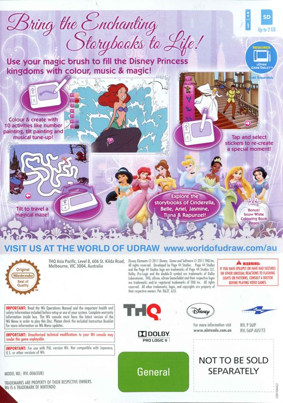 Back Cover for Disney Princess: Enchanting Storybooks (Wii)