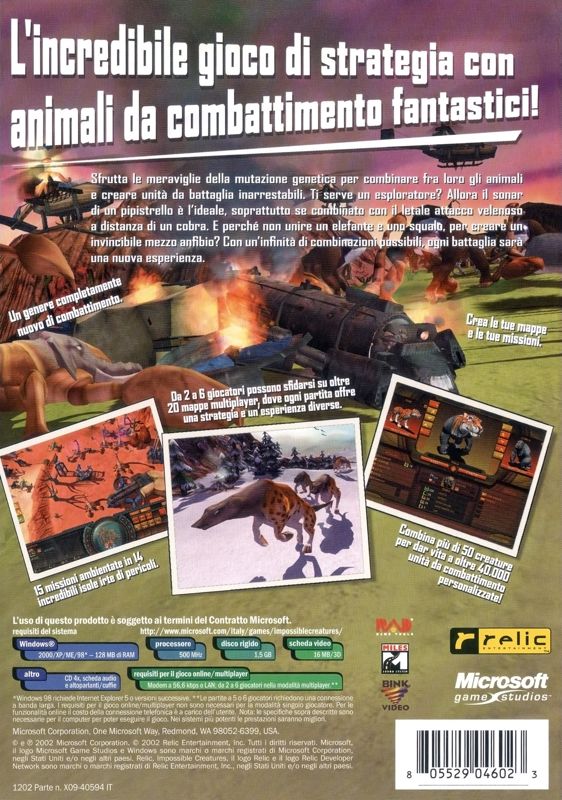 Back Cover for Impossible Creatures (Windows)