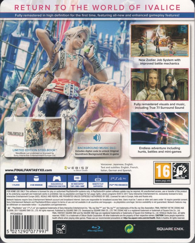 Back Cover for Final Fantasy XII: The Zodiac Age (Limited Steelbook Edition) (PlayStation 4)