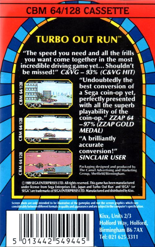 Back Cover for Turbo Out Run (Commodore 64) (Budget re-release)