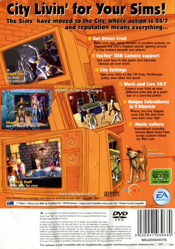 Back Cover for The Urbz: Sims in the City (PlayStation 2)