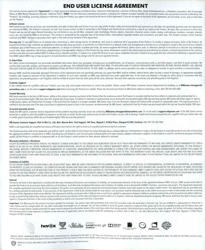 Inside Cover for Middle-earth: Shadow of War (PlayStation 4): Right