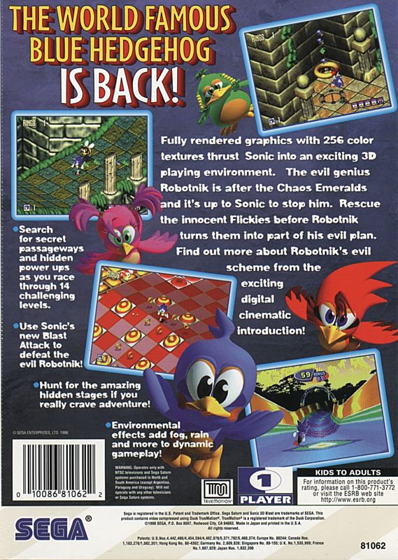 Back Cover for Sonic 3D Blast (SEGA Saturn)