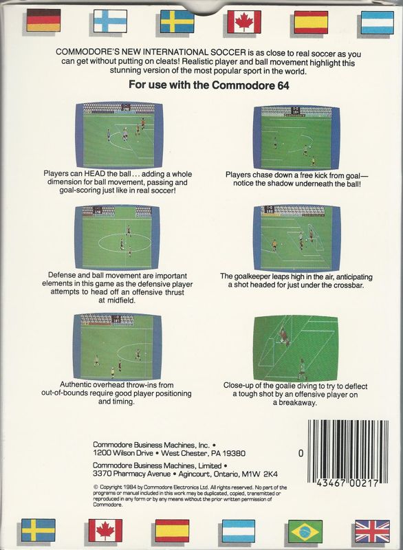 Back Cover for International Soccer (Commodore 64)