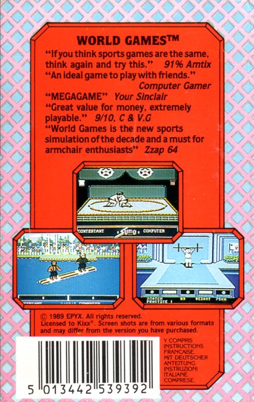 Back Cover for World Games (Commodore 64) (Budget re-release)