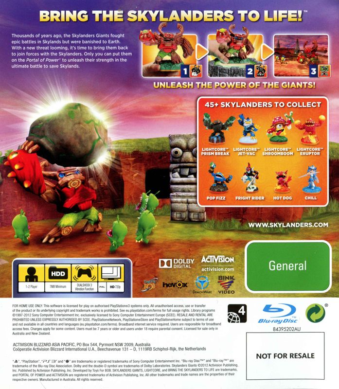 Back Cover for Skylanders Giants (PlayStation 3)