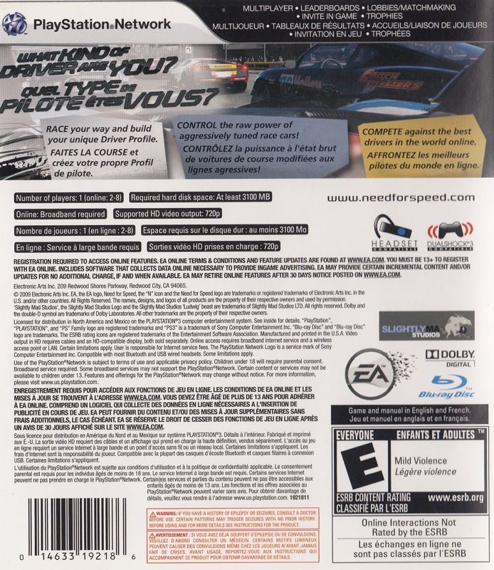 Back Cover for Need for Speed: Shift (PlayStation 3)