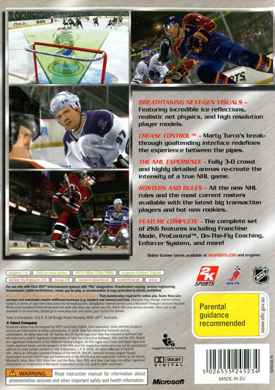 Back Cover for NHL 2K6 (Xbox 360)