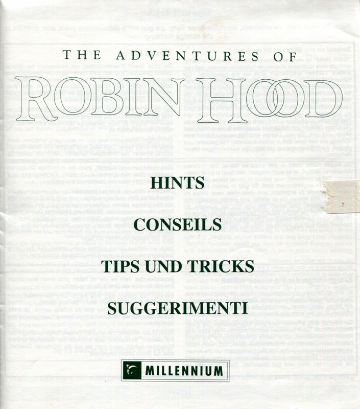 Extras for The Adventures of Robin Hood (Atari ST): Hint leaflet - Front