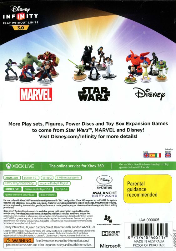Back Cover for Disney Infinity: 3.0 Edition - Starter Pack (Xbox 360)