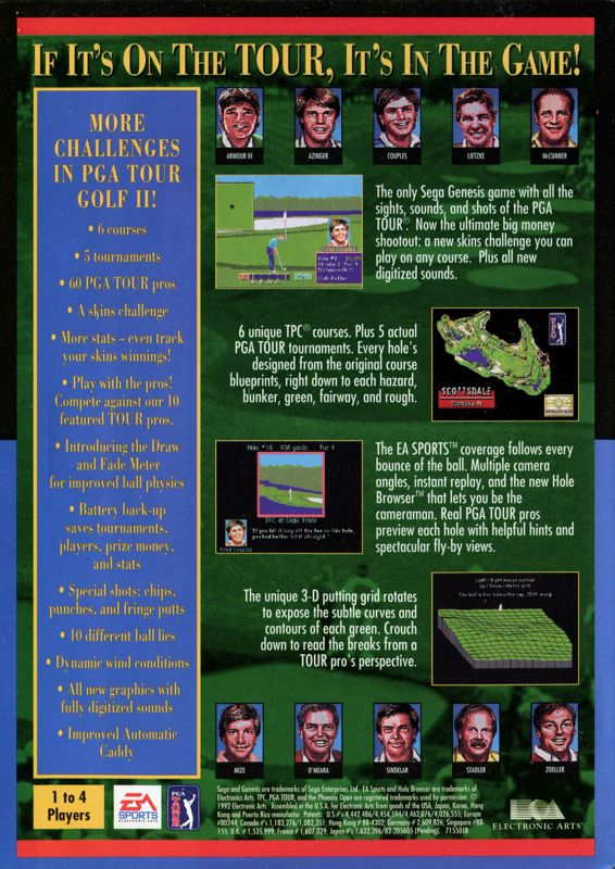 Back Cover for PGA Tour Golf II (Genesis)