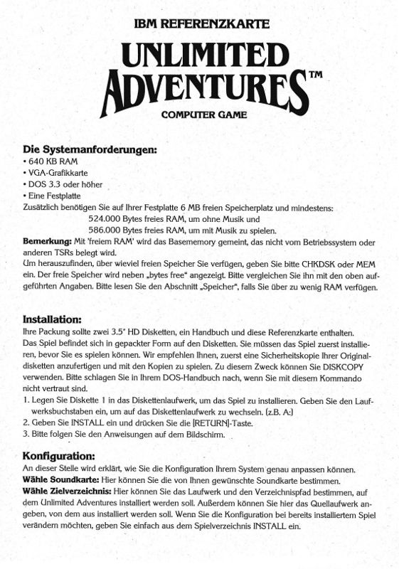 Reference Card for Dungeons & Dragons: Forgotten Realms - The Archives Collection 2 (Linux and Macintosh and Windows) (GOG.com release): Unlimited Adventures (DE) - Front
