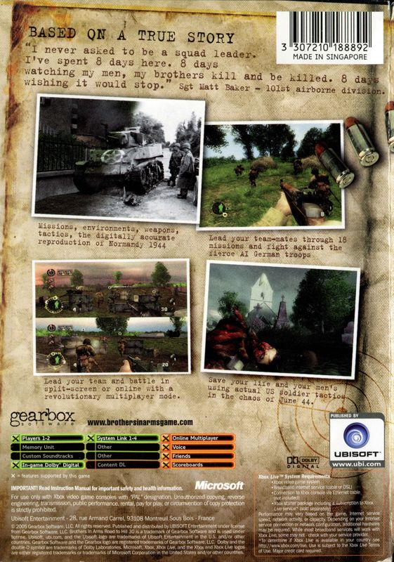 Back Cover for Brothers in Arms: Road to Hill 30 (Xbox)
