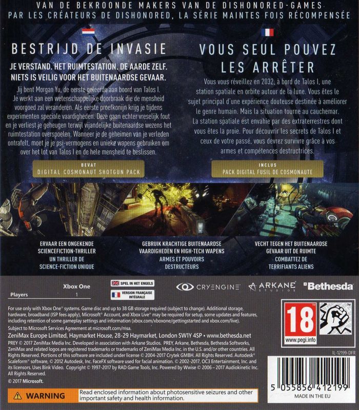 Back Cover for Prey (Xbox One)