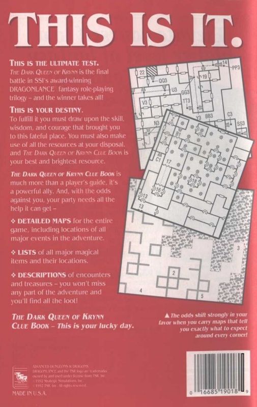 Extras for Advanced Dungeons & Dragons: Collectors Edition Vol.2 (Linux and Macintosh and Windows) (GOG.com release): The Dark Queen of Krynn - Clue Book - Back
