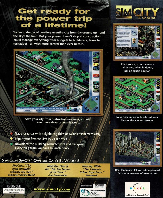 Back Cover for SimCity 3000 (Windows) (Alternate release)