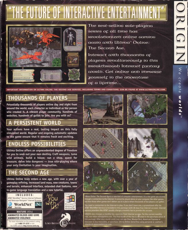 Back Cover for Ultima Online: The Second Age (Windows) (First release (note 'THE' on the cover is written differently.))