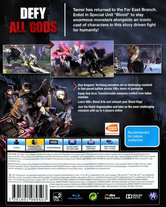 Back Cover for God Eater 2: Rage Burst (PlayStation 4)