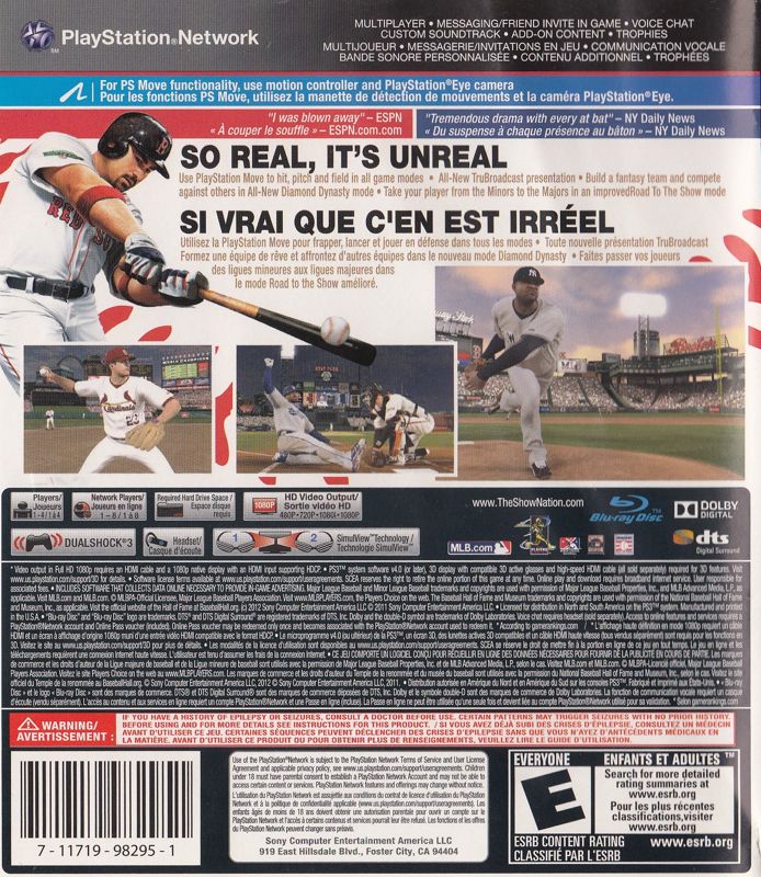 Back Cover for MLB 12: The Show (PlayStation 3)