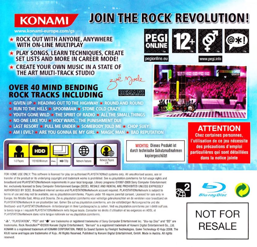 Back Cover for Rock Revolution (PlayStation 3) (Promotional retail release)