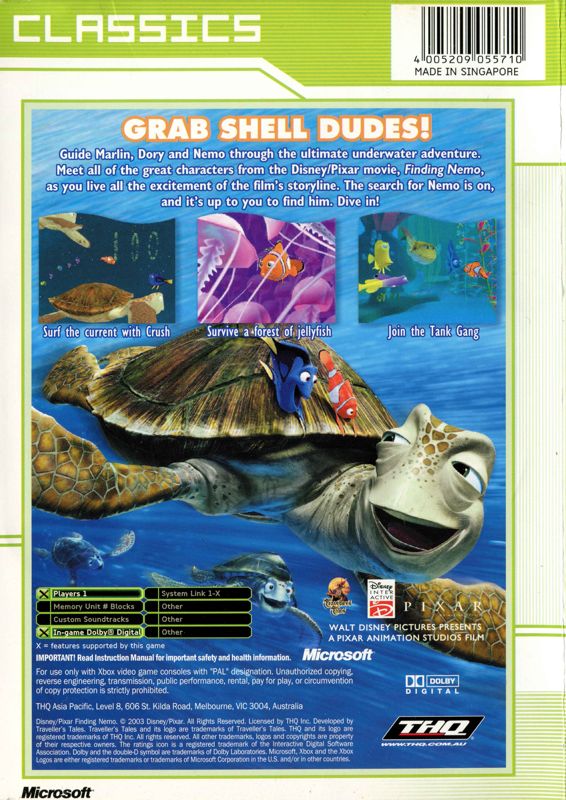Back Cover for Disney•Pixar Finding Nemo (Xbox) (Classics release)