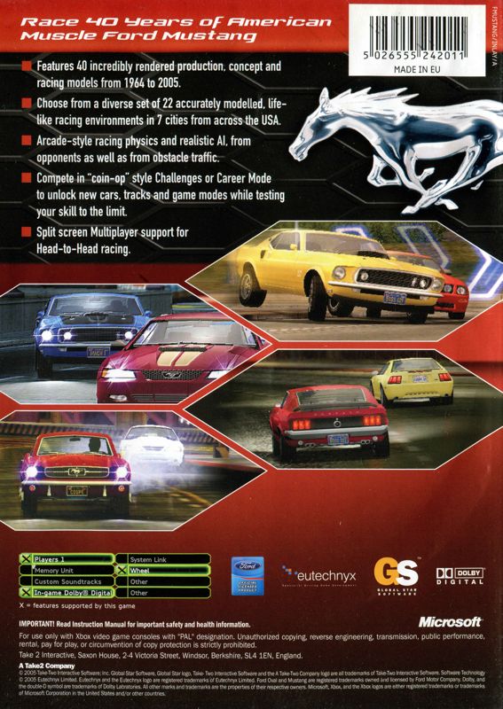 Back Cover for Ford Mustang: The Legend Lives (Xbox)