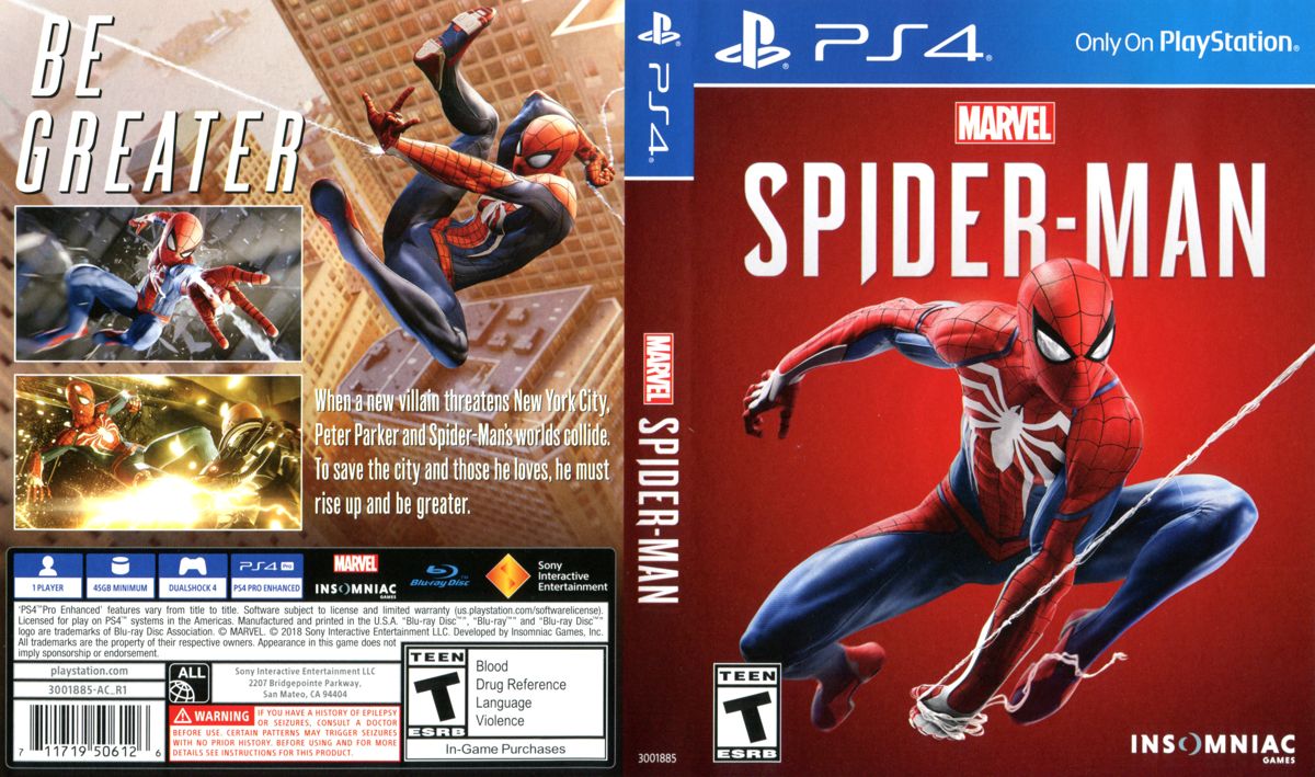 Full Cover for Marvel Spider-Man (PlayStation 4) (Re-release (3001885-AC_R1))
