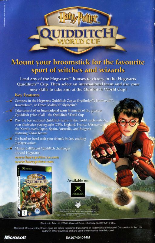 Manual for Harry Potter and the Sorcerer's Stone (Xbox): Back