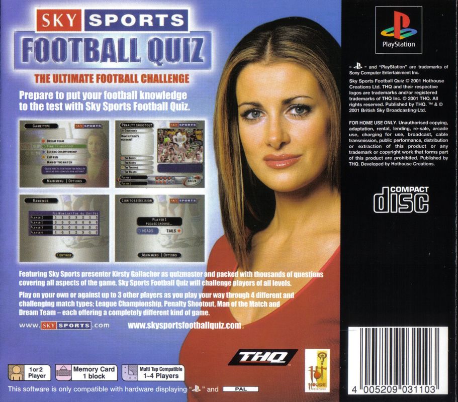 Back Cover for Sky Sports Football Quiz (PlayStation)