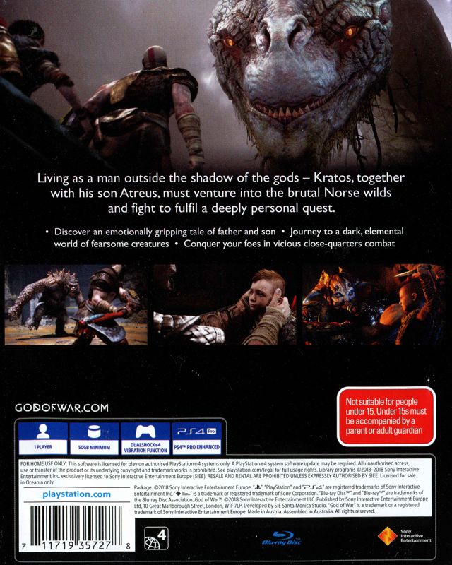 Back Cover for God of War (PlayStation 4)