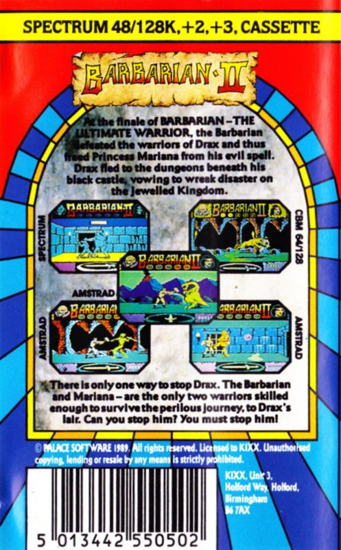 Back Cover for Axe of Rage (ZX Spectrum) (Kixx release)