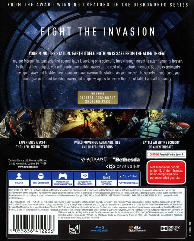 Back Cover for Prey (PlayStation 4)