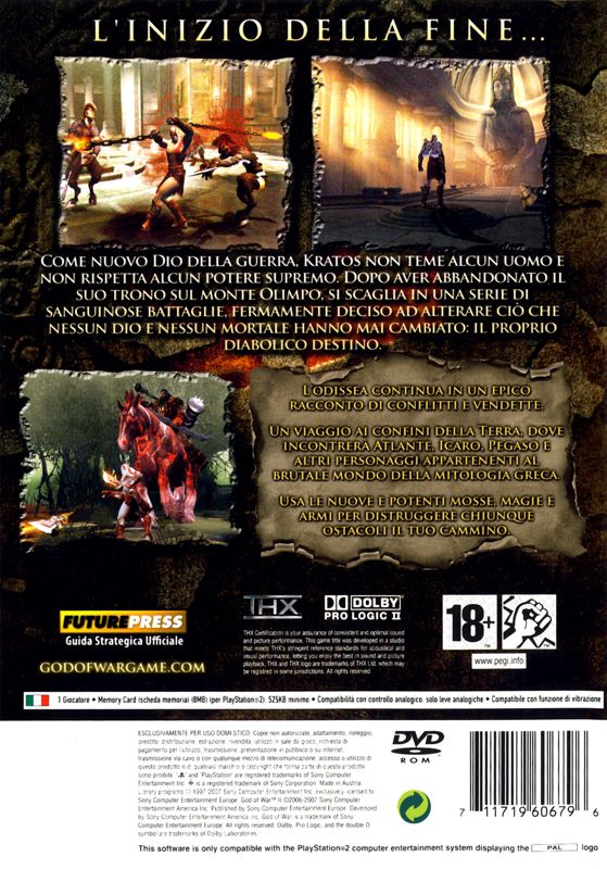Back Cover for God of War II (PlayStation 2)