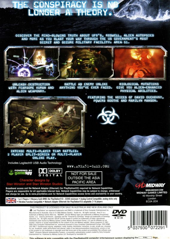 Back Cover for Area-51 (PlayStation 2)