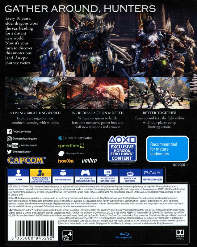 Back Cover for Monster Hunter: World (PlayStation 4)