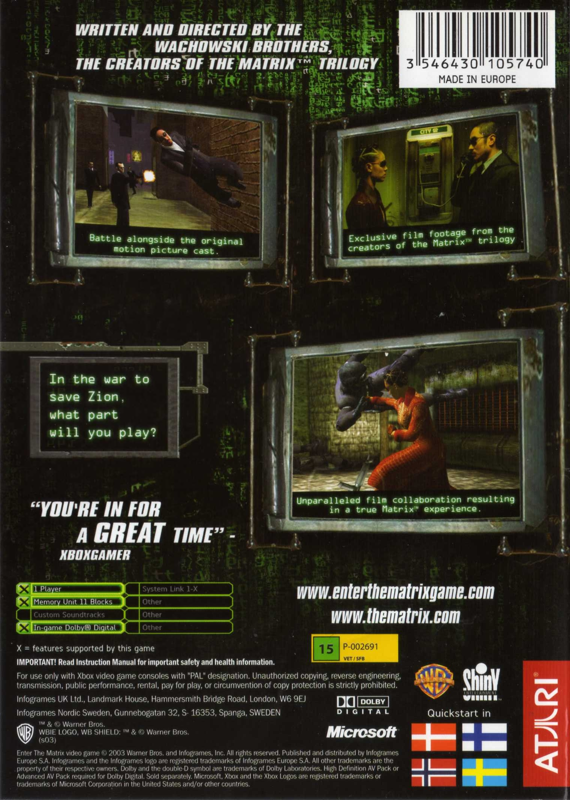 Back Cover for Enter the Matrix (Xbox)