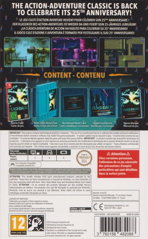 Back Cover for Flashback: 25th Anniversary (Collector's Edition) (Nintendo Switch)