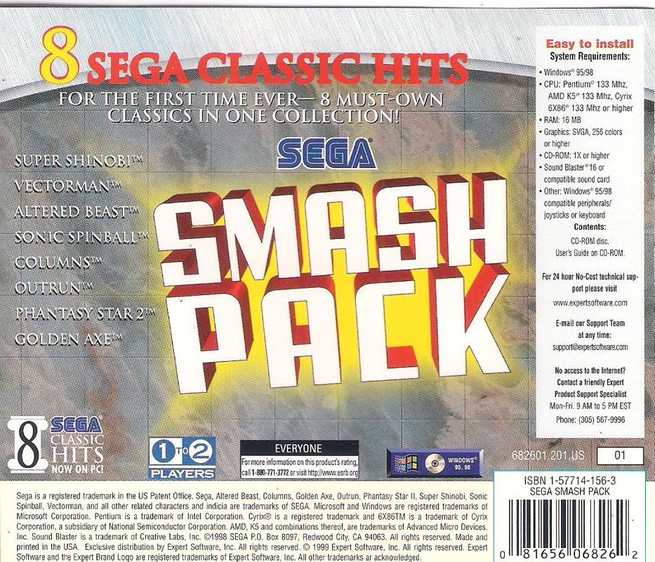 Back Cover for Sega: PC Smash Pack (Windows)