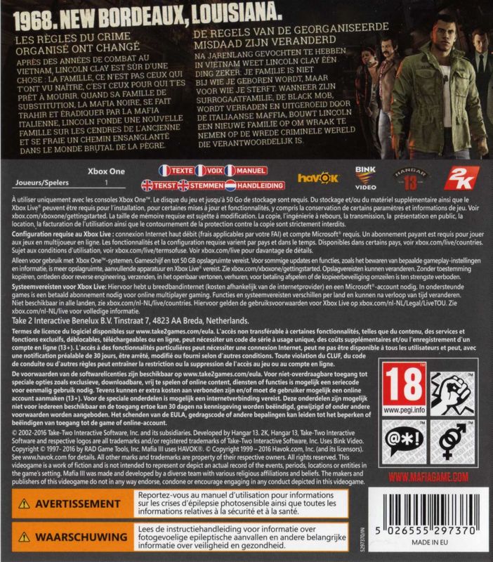 Back Cover for Mafia III (Xbox One)