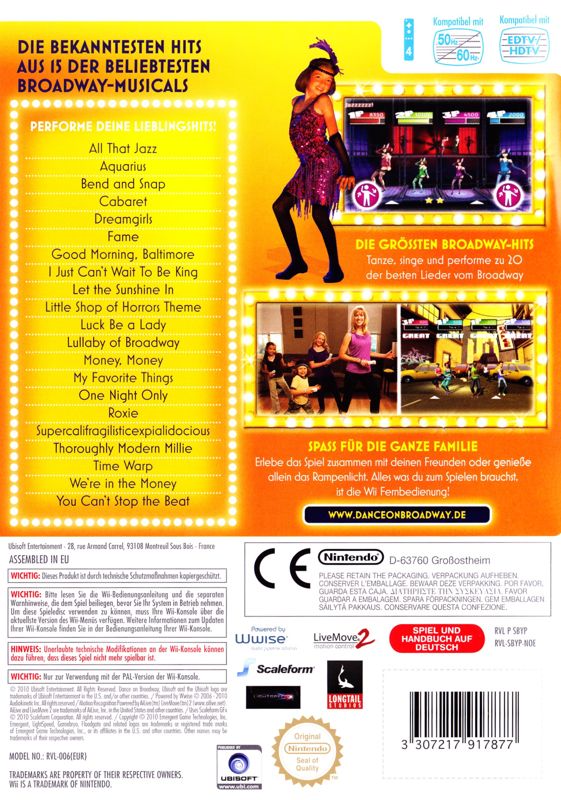 Back Cover for Dance on Broadway (Wii)