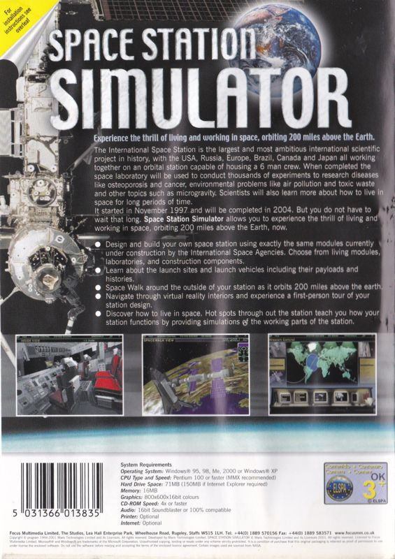 Back Cover for Space Station Simulator (Windows) (Focus Multimedia release)